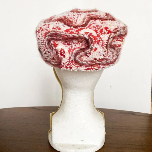 Vintage Evelyn Varon Textured Geometric Print  Pill Box Hat - Picture 4 of 8